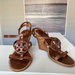 Tory Burch Brown Leather Wedges